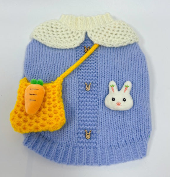 HKM-640083 Cute Blue Rabbit Sweater for Pets - Knitted Pullover for Autumn and Winter