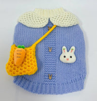 HKM-640083 Cute Blue Rabbit Sweater for Pets - Knitted Pullover for Autumn and Winter