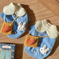 HKM-640083 Cute Blue Rabbit Sweater for Pets - Knitted Pullover for Autumn and Winter