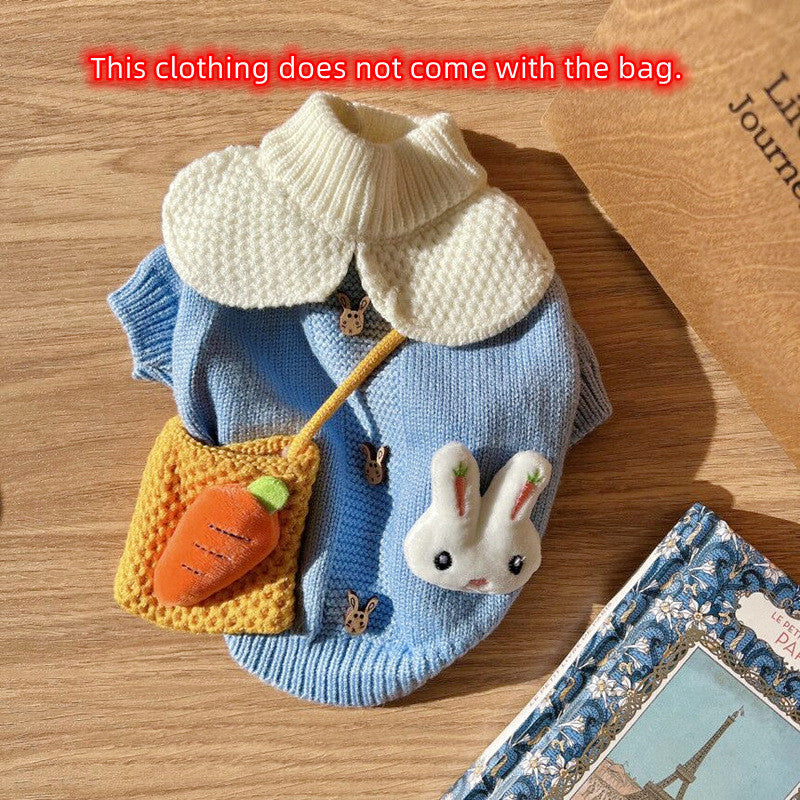 HKM-640083 Cute Blue Rabbit Sweater for Pets - Knitted Pullover for Autumn and Winter