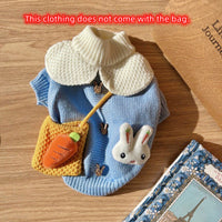 HKM-640083 Cute Blue Rabbit Sweater for Pets - Knitted Pullover for Autumn and Winter