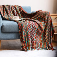 HKM-640275 European Style Knitted Blanket - Soft Acrylic Fiber, Striped Design, Ideal for All Seasons, Perfect for Home or Office Use