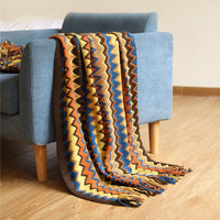 HKM-640275 European Style Knitted Blanket - Soft Acrylic Fiber, Striped Design, Ideal for All Seasons, Perfect for Home or Office Use