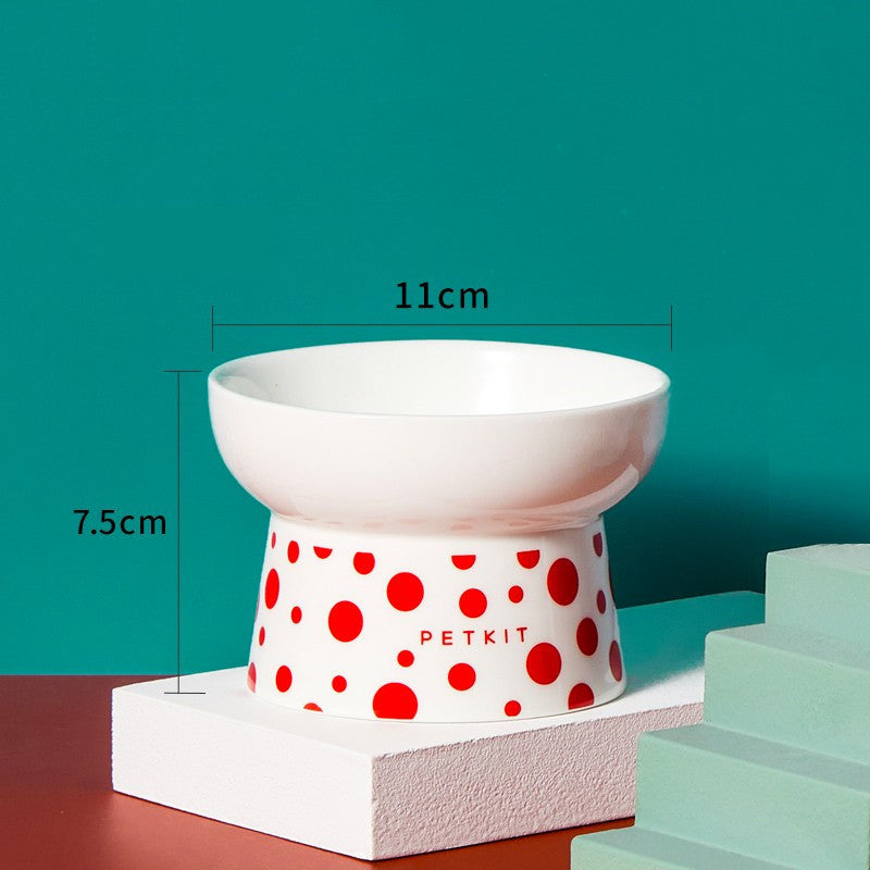 HKM-640531 Ceramic Cat Bowl in Retro Red and Angel White - Perfect for Cats and Small Dogs