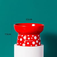 HKM-640531 Ceramic Cat Bowl in Retro Red and Angel White - Perfect for Cats and Small Dogs