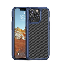 HKM-640595 Carbon Fiber Anti-Drop Protective Phone Case for iPhone 13 Series - TPU + PC Material, Simple Striped Design in Black or Blue