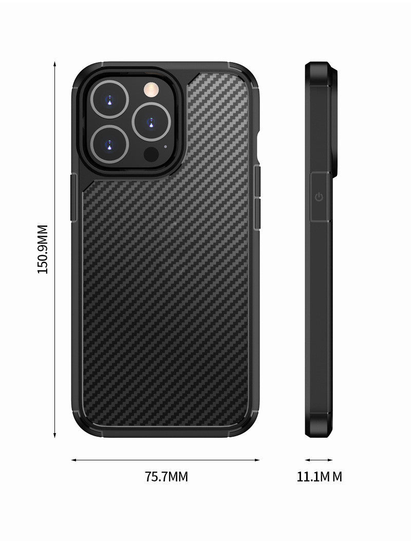 HKM-640595 Carbon Fiber Anti-Drop Protective Phone Case for iPhone 13 Series - TPU + PC Material, Simple Striped Design in Black or Blue