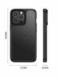 HKM-640595 Carbon Fiber Anti-Drop Protective Phone Case for iPhone 13 Series - TPU + PC Material, Simple Striped Design in Black or Blue