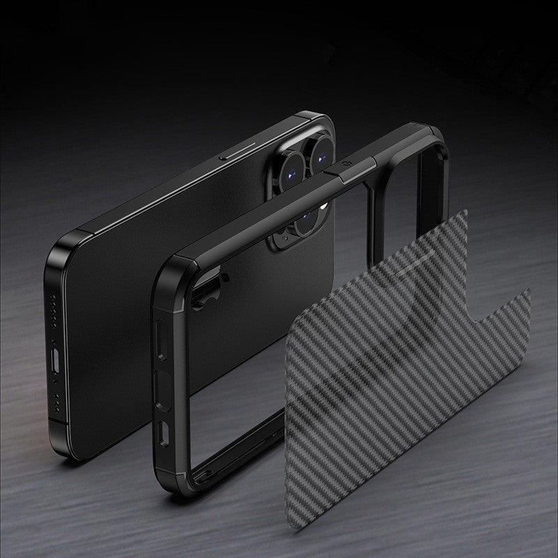 HKM-640595 Carbon Fiber Anti-Drop Protective Phone Case for iPhone 13 Series - TPU + PC Material, Simple Striped Design in Black or Blue