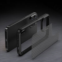 HKM-640595 Carbon Fiber Anti-Drop Protective Phone Case for iPhone 13 Series - TPU + PC Material, Simple Striped Design in Black or Blue