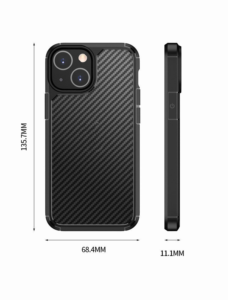 HKM-640595 Carbon Fiber Anti-Drop Protective Phone Case for iPhone 13 Series - TPU + PC Material, Simple Striped Design in Black or Blue