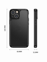 HKM-640595 Carbon Fiber Anti-Drop Protective Phone Case for iPhone 13 Series - TPU + PC Material, Simple Striped Design in Black or Blue