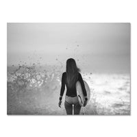 HKM-640595 Nordic Black and White Seaside Landscape Canvas Wall Poster - Frameless Artwork for Holiday Surfing Decor