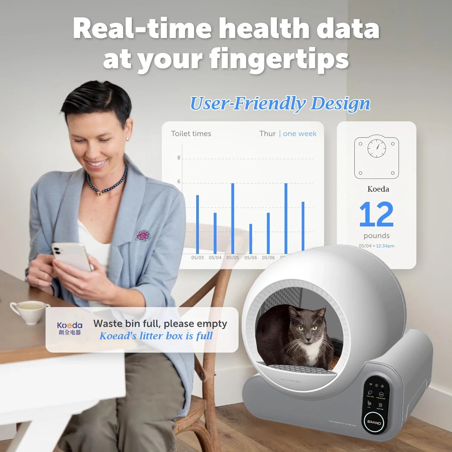 KTX-640787 Extra Large Smart Cat Litter Box with Automatic Self-Cleaning, 10kg Capacity, APP Control, Odor Control, Easy to Clean