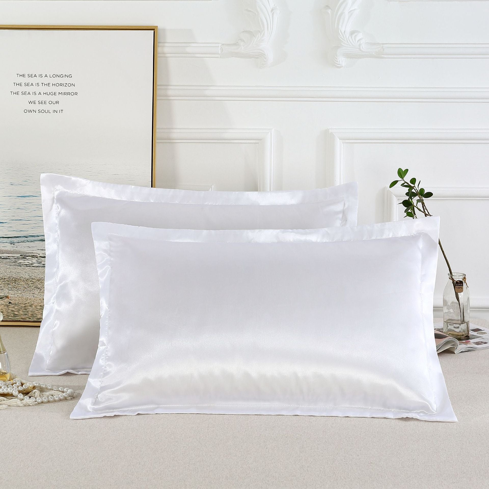 HKM-640787 Pure Color Silk Single Pillow Case in Simple Style - Imitation Silk, Polyester Allergen-Free