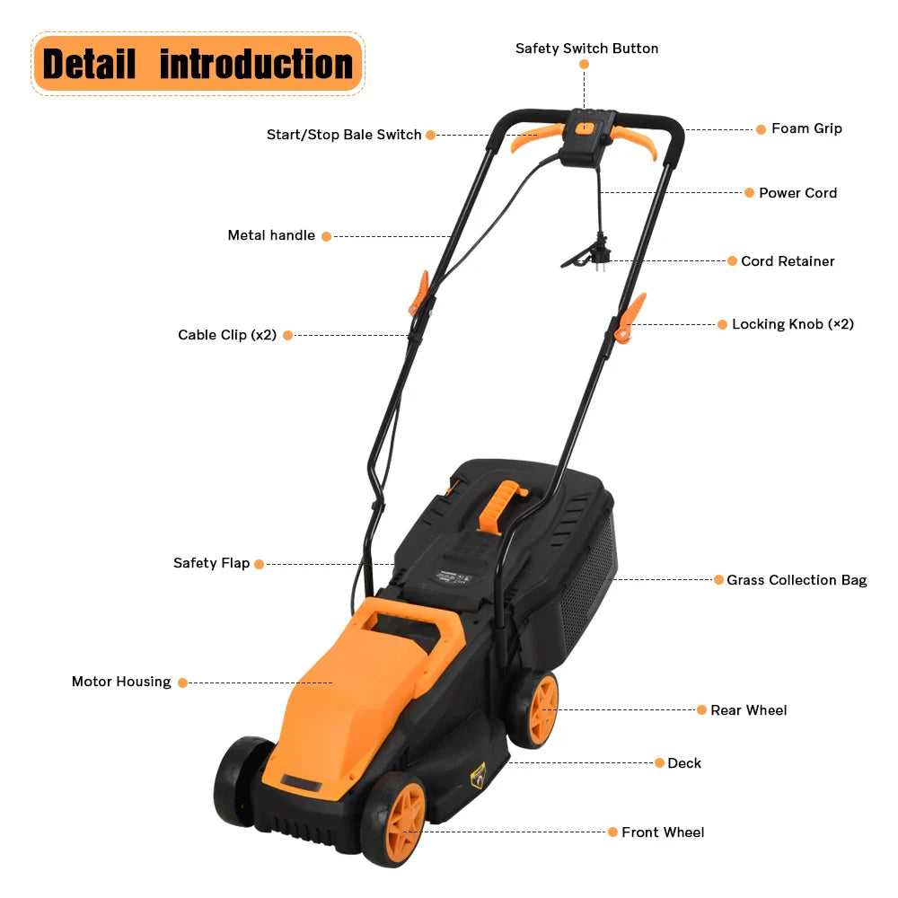 KTX-640851 Electric Push Lawn Mower 1300W with Grass Box for Efficient Garden Cutting