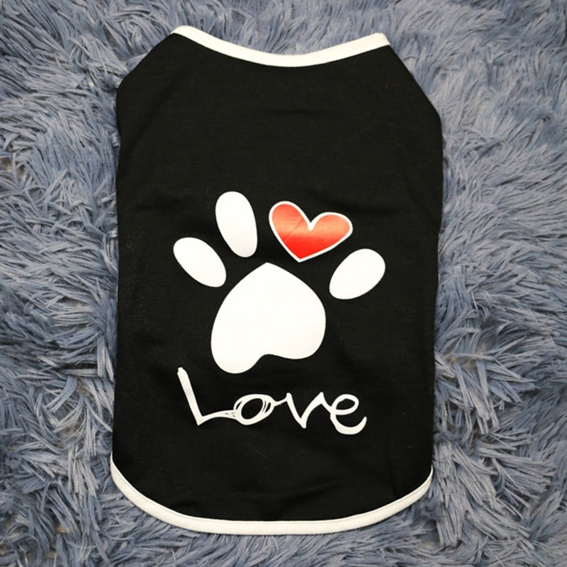 HKM-640915 Love Print Short Sleeve Cotton Top for Pets in Black and White, Sizes XS to XXL
