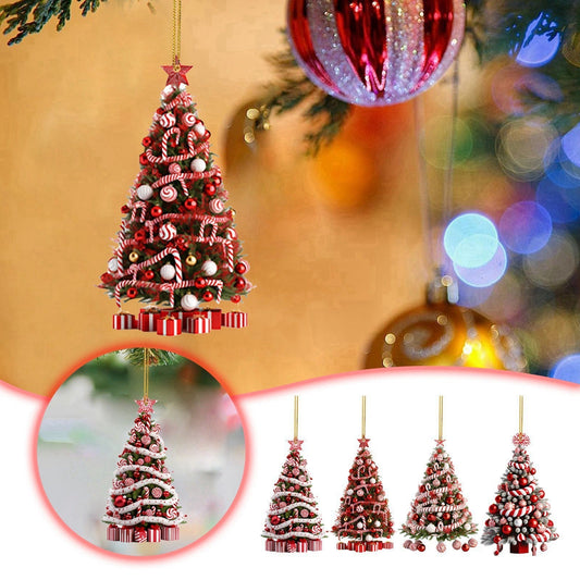 HKM-641107 Modern Acrylic Christmas Tree Pendant Holiday Decoration - Set of 4