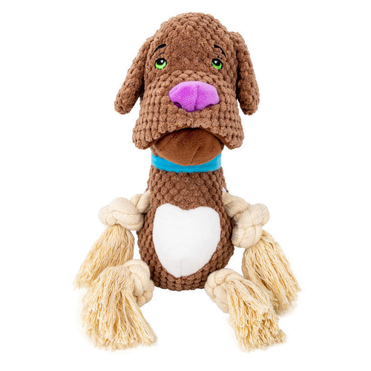 HKM-641427 Plush Cotton Pug Dog Toy with Vocalization and Bite-resistant String for Teething Pets