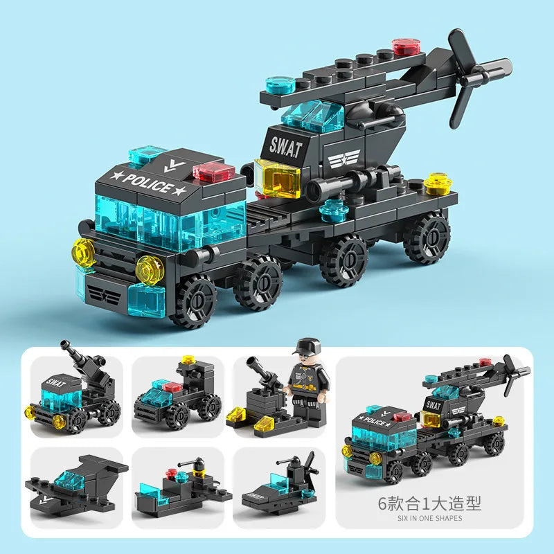 KTX-641491 6 in 1 Building Blocks Cement Mixer Mini Loader Truck Toy Set for Kids Ages 2 and Up