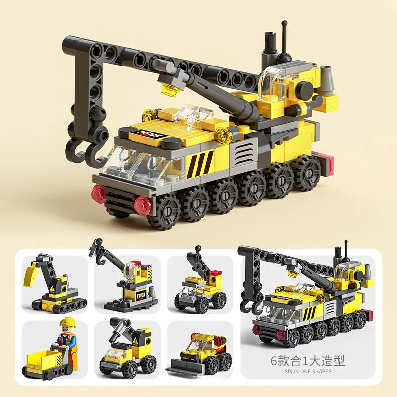 KTX-641491 6 in 1 Building Blocks Cement Mixer Mini Loader Truck Toy Set for Kids Ages 2 and Up