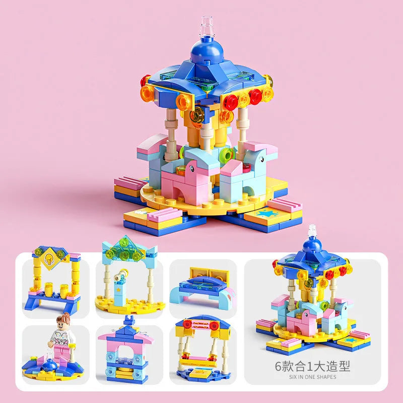 KTX-641491 6 in 1 Building Blocks Cement Mixer Mini Loader Truck Toy Set for Kids Ages 2 and Up