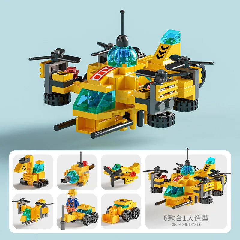 KTX-641491 6 in 1 Building Blocks Cement Mixer Mini Loader Truck Toy Set for Kids Ages 2 and Up