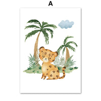 HKM-641491 Jungle Animal Nursery Wall Art Canvas - Lion, Elephant, Giraffe Design for Kids' Room Decor