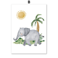 HKM-641491 Jungle Animal Nursery Wall Art Canvas - Lion, Elephant, Giraffe Design for Kids' Room Decor