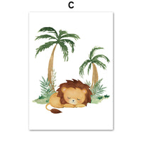 HKM-641491 Jungle Animal Nursery Wall Art Canvas - Lion, Elephant, Giraffe Design for Kids' Room Decor