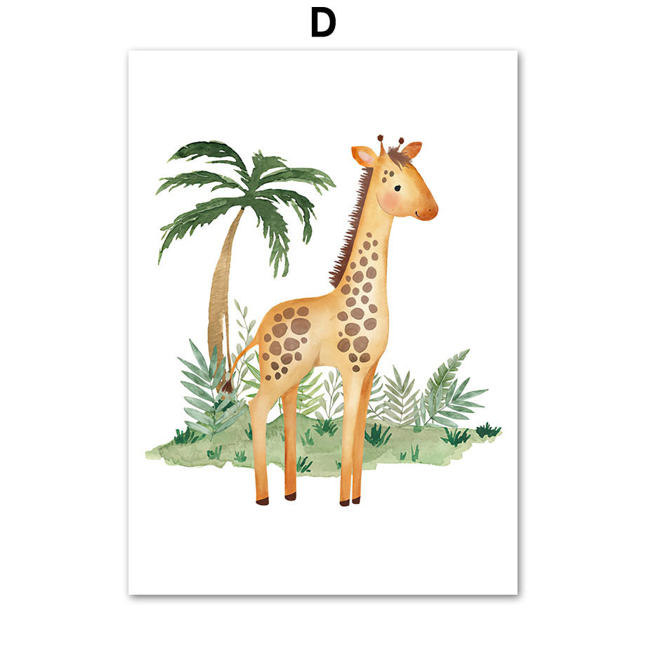 HKM-641491 Jungle Animal Nursery Wall Art Canvas - Lion, Elephant, Giraffe Design for Kids' Room Decor
