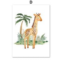 HKM-641491 Jungle Animal Nursery Wall Art Canvas - Lion, Elephant, Giraffe Design for Kids' Room Decor