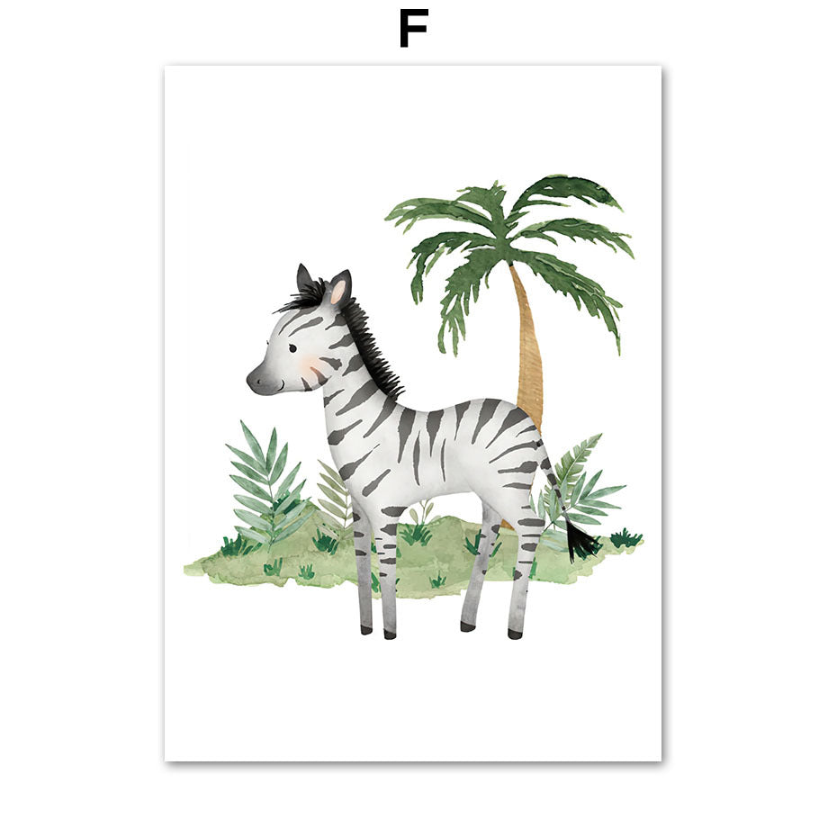 HKM-641491 Jungle Animal Nursery Wall Art Canvas - Lion, Elephant, Giraffe Design for Kids' Room Decor