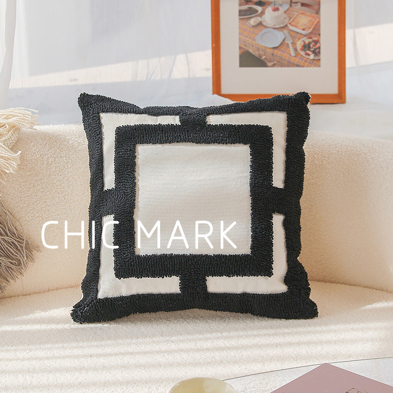 HKM-641619 Nordic Geometric Pattern Lumbar Pillow - 45x45cm Embroidered Pillowcase with PP Cotton Filler