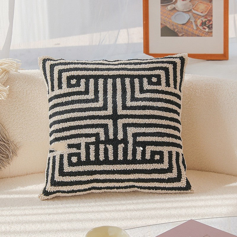 HKM-641619 Nordic Geometric Pattern Lumbar Pillow - 45x45cm Embroidered Pillowcase with PP Cotton Filler