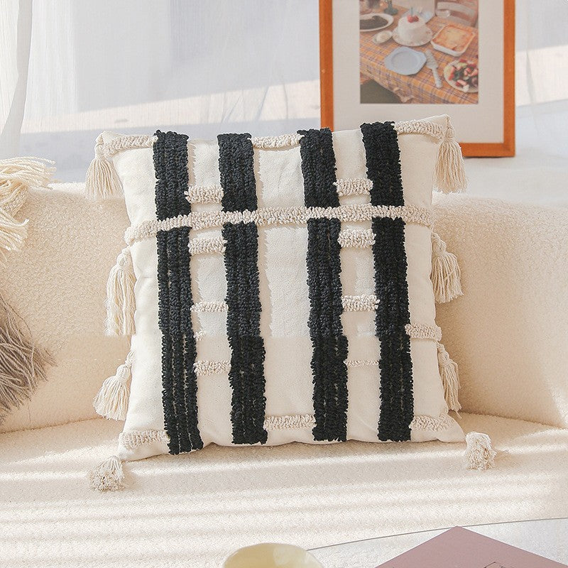 HKM-641619 Nordic Geometric Pattern Lumbar Pillow - 45x45cm Embroidered Pillowcase with PP Cotton Filler
