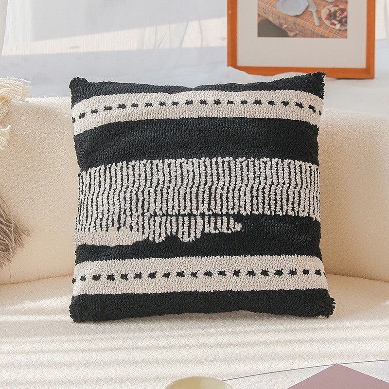 HKM-641619 Nordic Geometric Pattern Lumbar Pillow - 45x45cm Embroidered Pillowcase with PP Cotton Filler