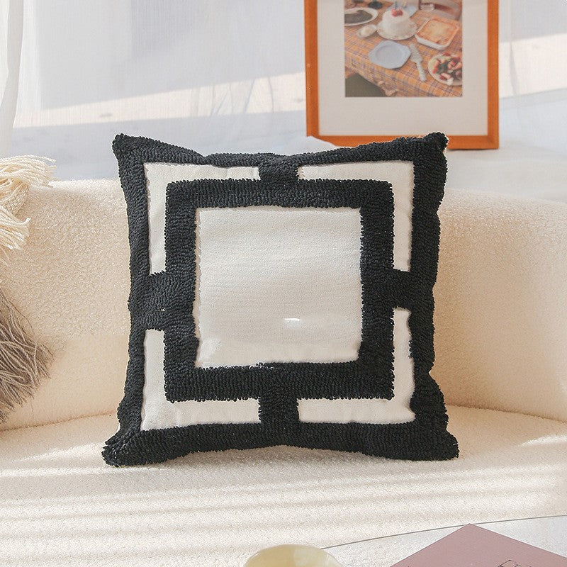 HKM-641619 Nordic Geometric Pattern Lumbar Pillow - 45x45cm Embroidered Pillowcase with PP Cotton Filler