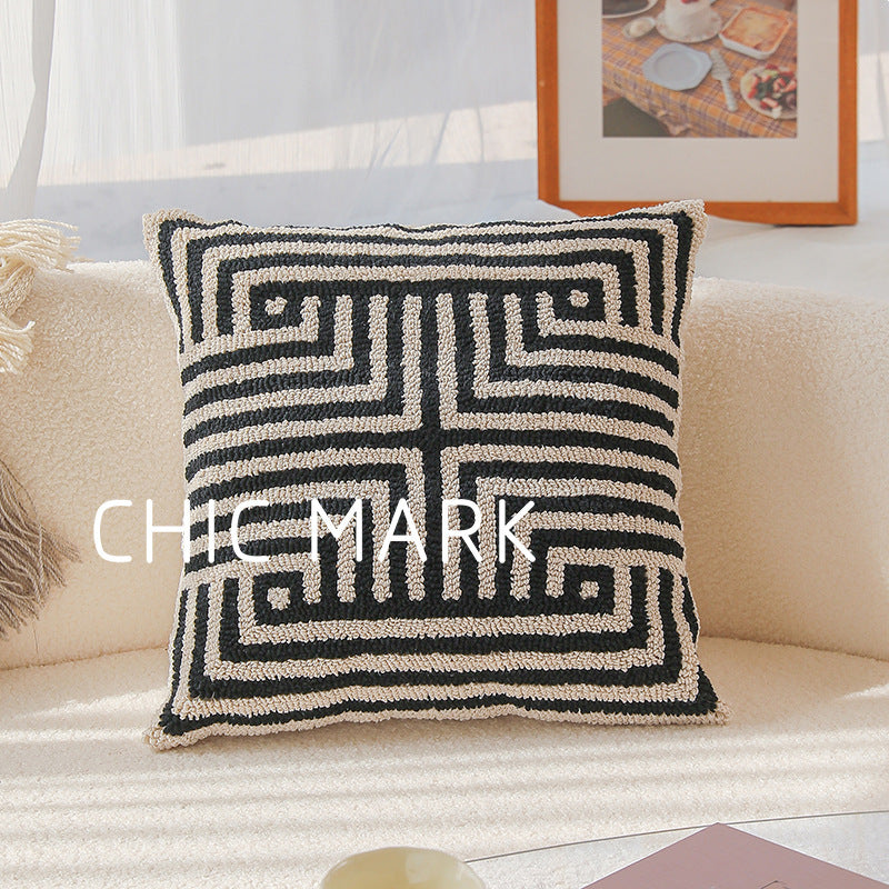 HKM-641619 Nordic Geometric Pattern Lumbar Pillow - 45x45cm Embroidered Pillowcase with PP Cotton Filler