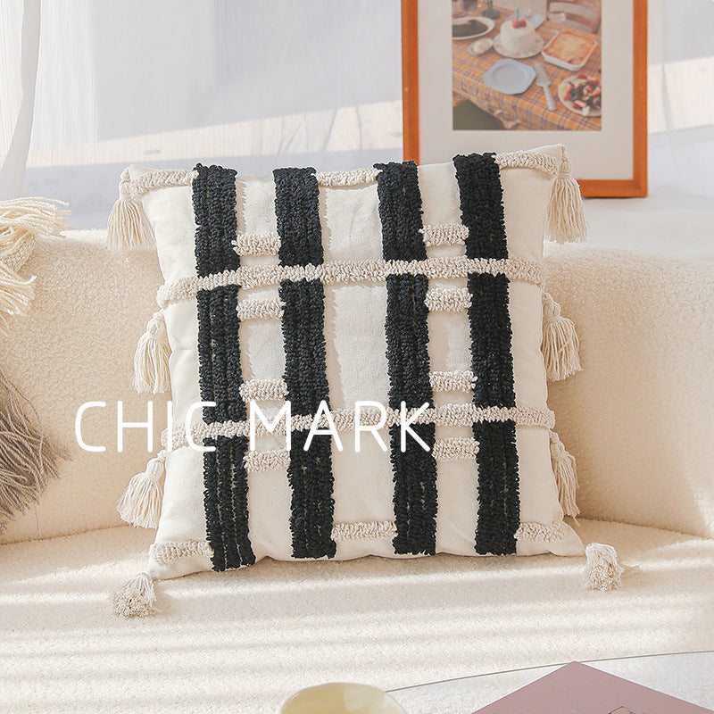 HKM-641619 Nordic Geometric Pattern Lumbar Pillow - 45x45cm Embroidered Pillowcase with PP Cotton Filler