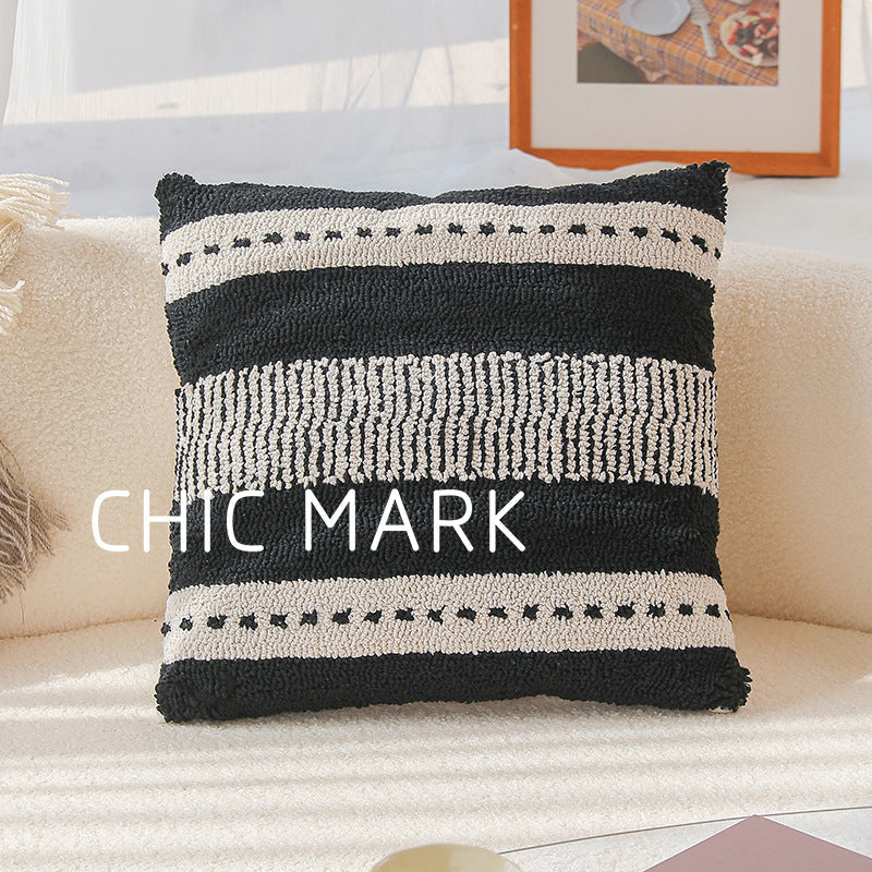 HKM-641619 Nordic Geometric Pattern Lumbar Pillow - 45x45cm Embroidered Pillowcase with PP Cotton Filler