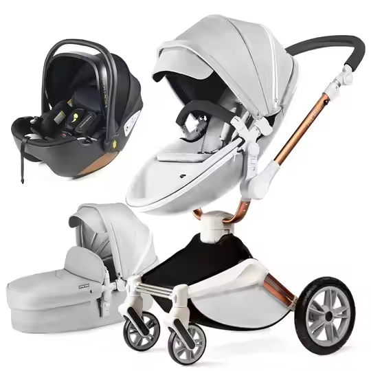 KTX-641683 Luxury 3-in-1 PU Leather Baby Stroller with High Landscape Design