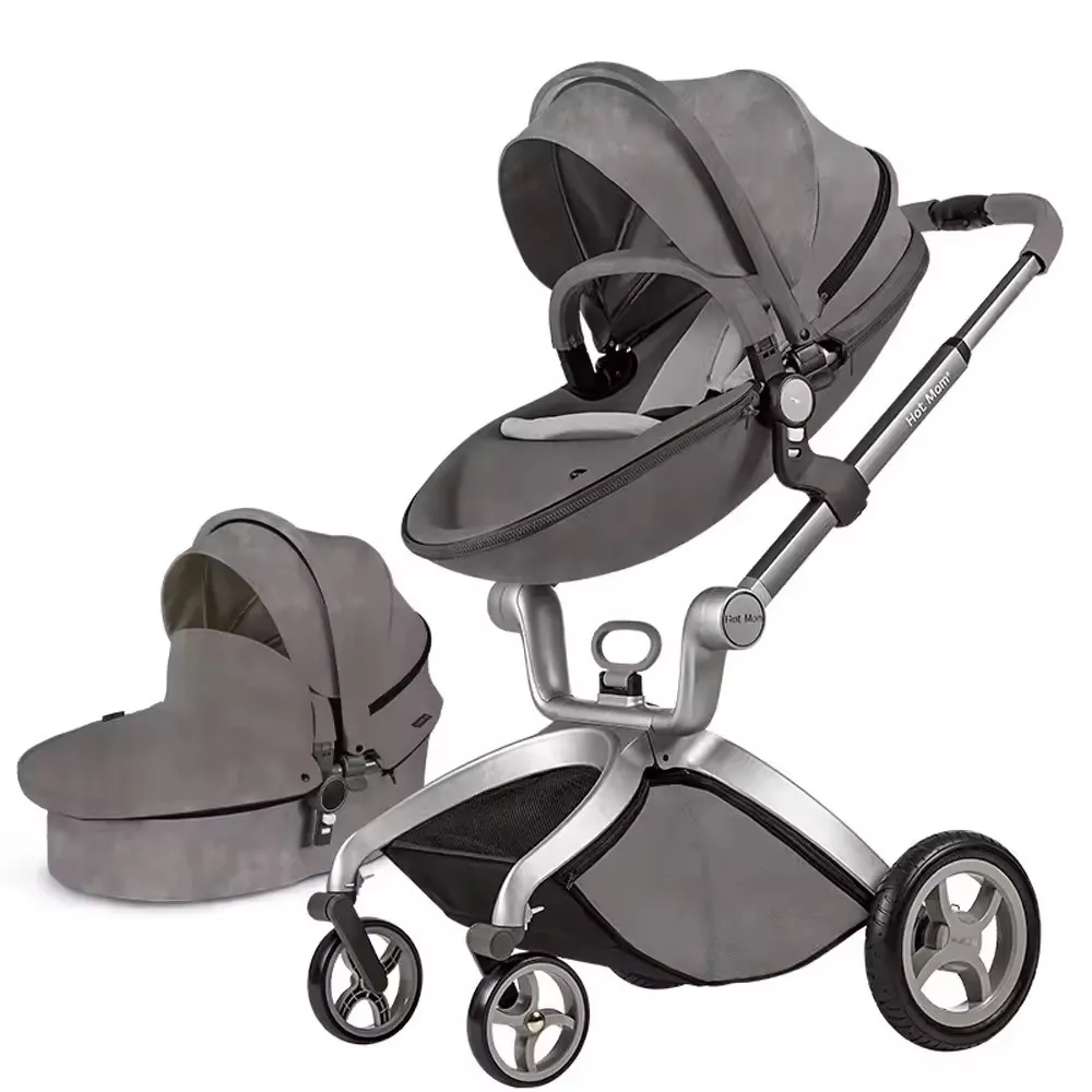 KTX-641683 Luxury 3-in-1 PU Leather Baby Stroller with High Landscape Design