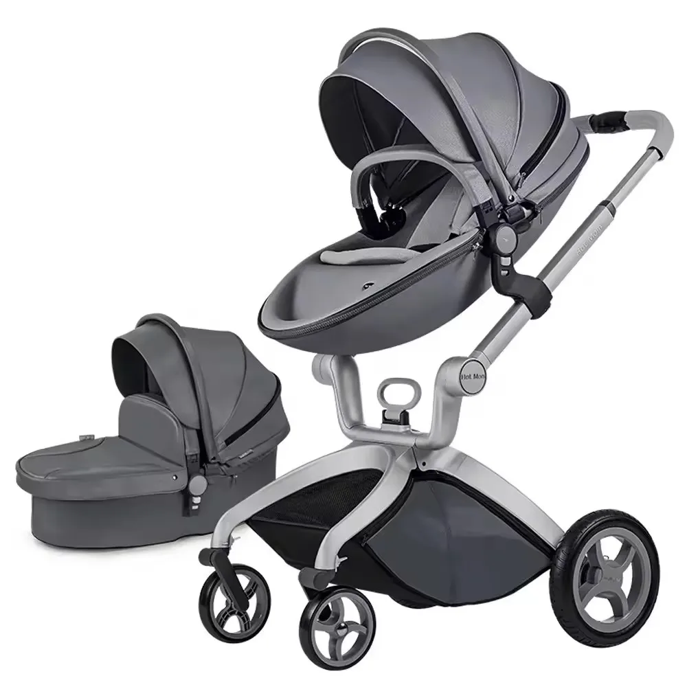 KTX-641683 Luxury 3-in-1 PU Leather Baby Stroller with High Landscape Design