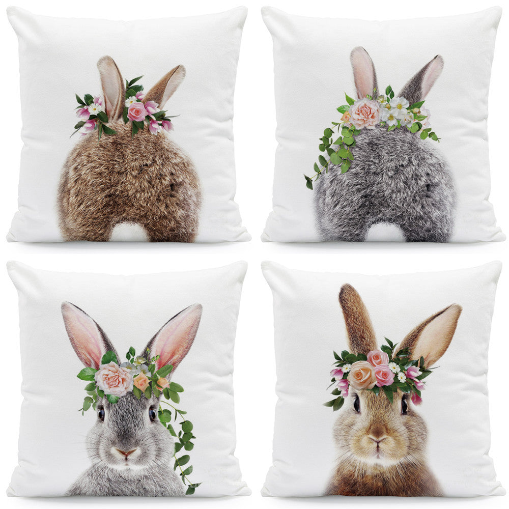 HKM-641875 Easter Cartoon Rabbit Print Plush Pillow Cover, 45x45cm Cushion Case