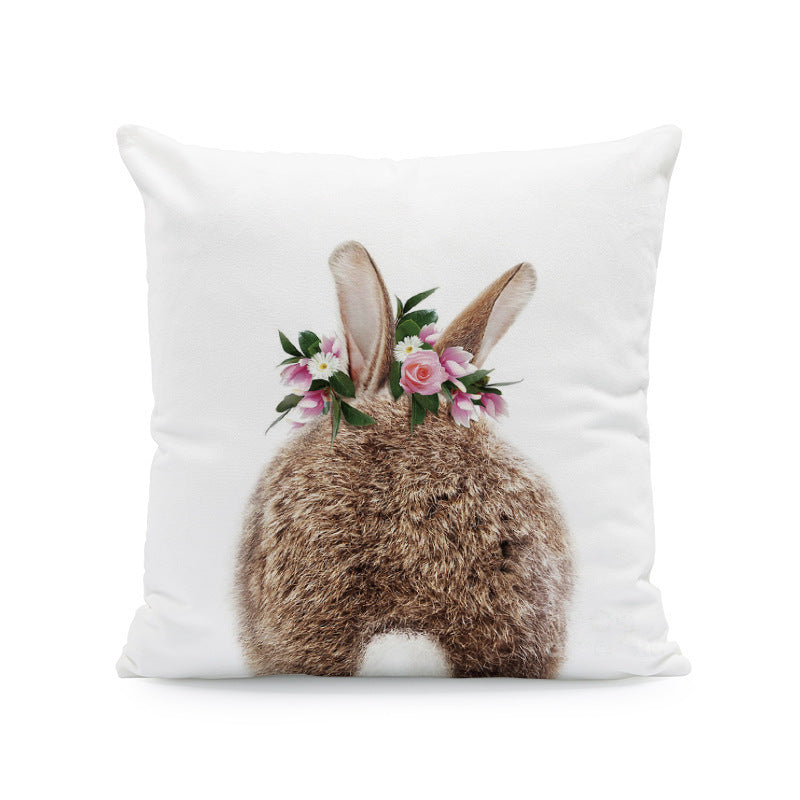 HKM-641875 Easter Cartoon Rabbit Print Plush Pillow Cover, 45x45cm Cushion Case