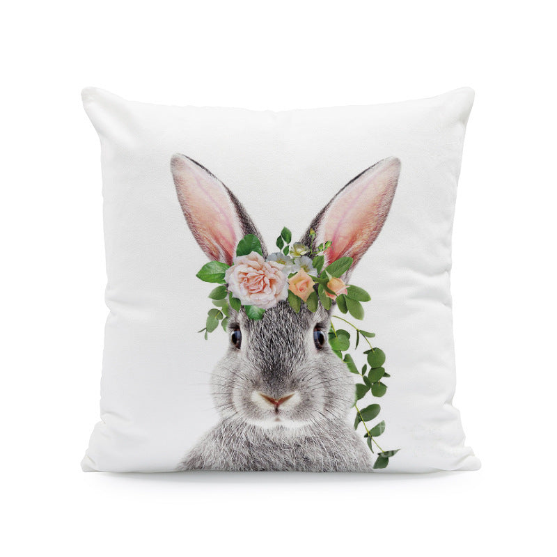HKM-641875 Easter Cartoon Rabbit Print Plush Pillow Cover, 45x45cm Cushion Case