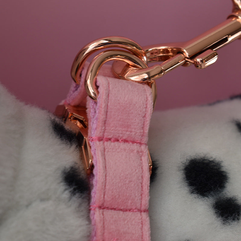 HKM-642003 Rose Gold Buckle Flannelette Dog Harness Set with Leash, Collar, Bow, and Flower