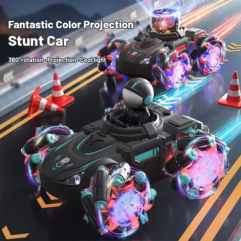 HKM-642067 Colorful Projection Stunt Car with Lights and Music, 360° Rotation, Remote Control, Suitable for Ages 5 and Up