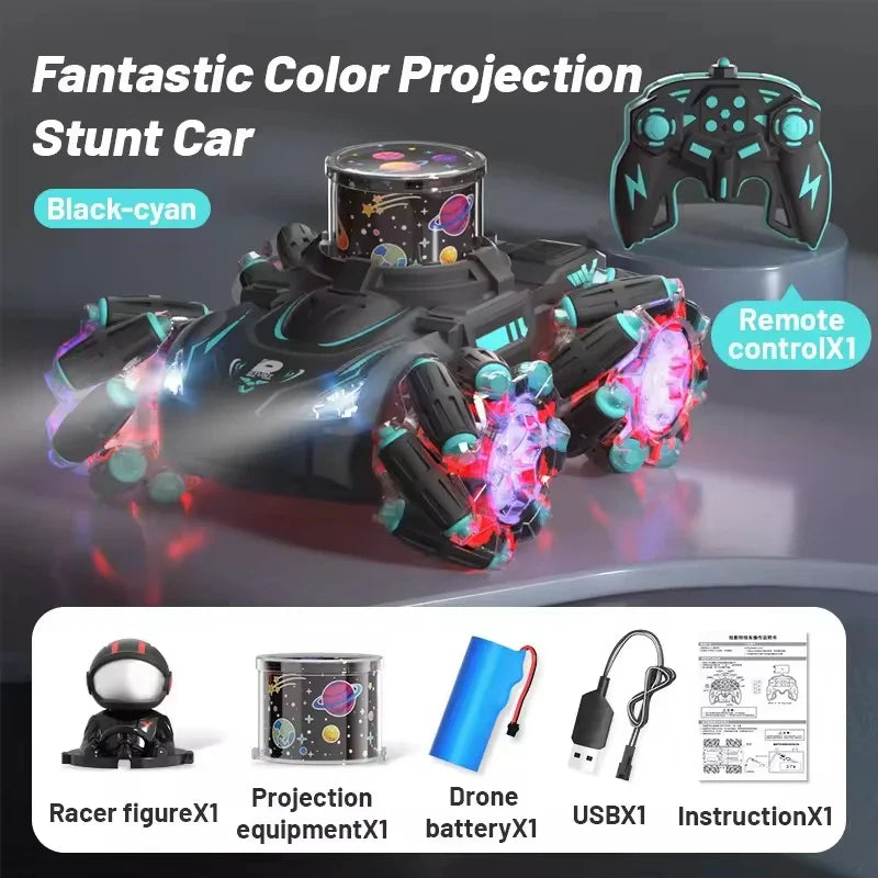 HKM-642067 Colorful Projection Stunt Car with Lights and Music, 360° Rotation, Remote Control, Suitable for Ages 5 and Up